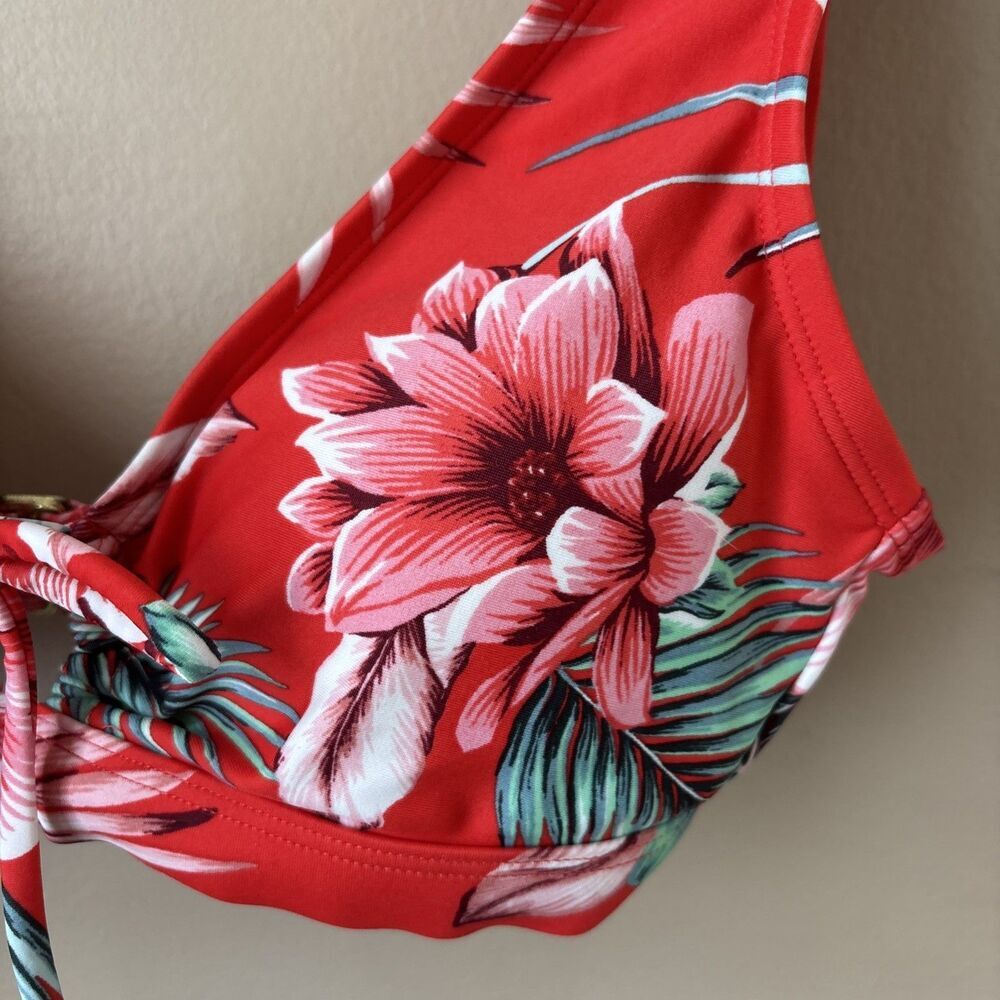 Kona Sol Bikini Top Womens S Floral Red Blue Green Bow Swim Top - Picture 2 of 8